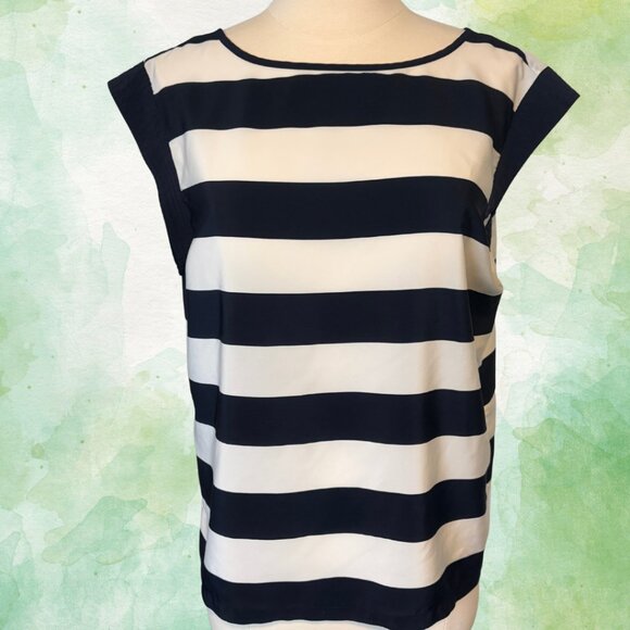 Vince Camuto Navy & White Striped Cap-Sleeve Top — Size M ⚓✨ - Picture 1 of 6